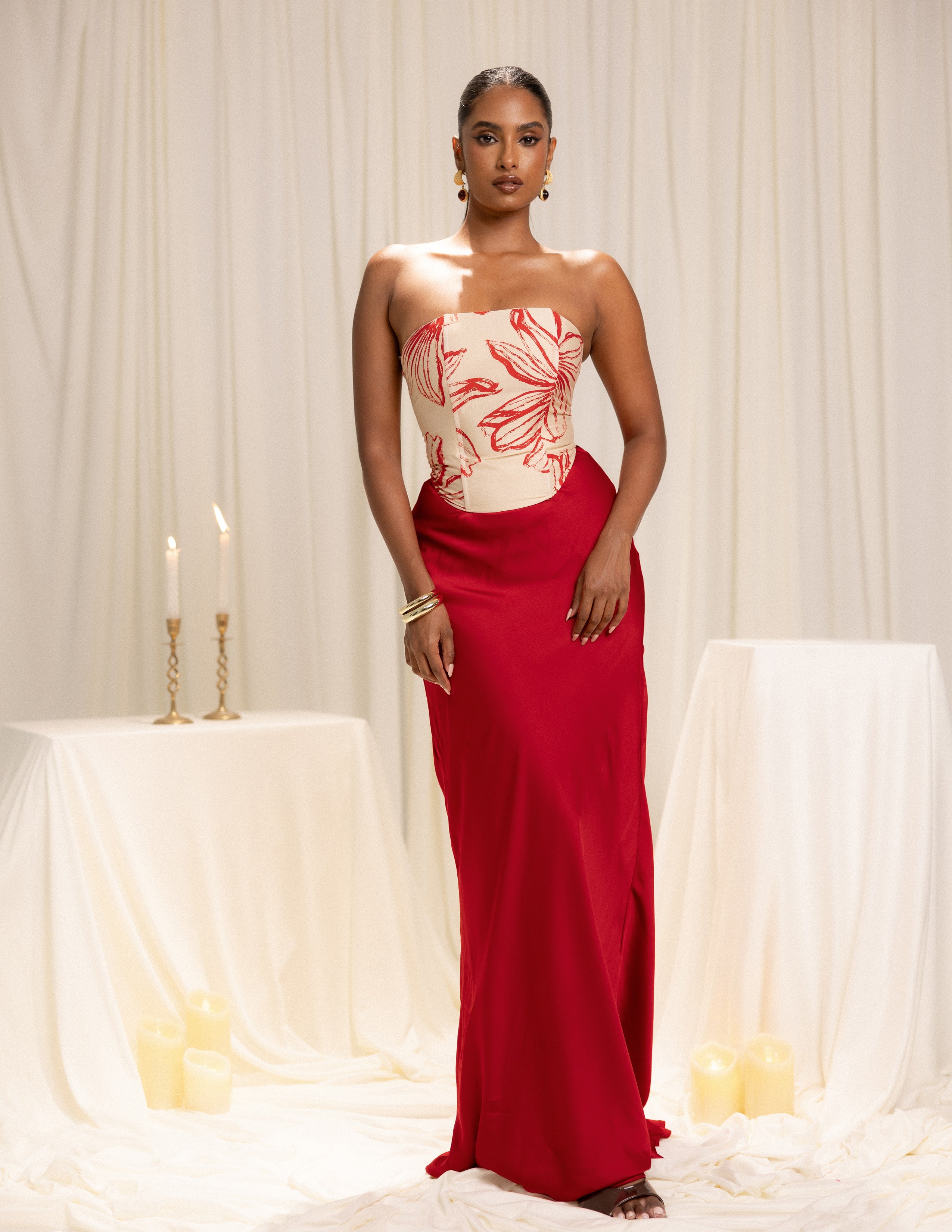 Printed Corset Detailed Sleeveless Top