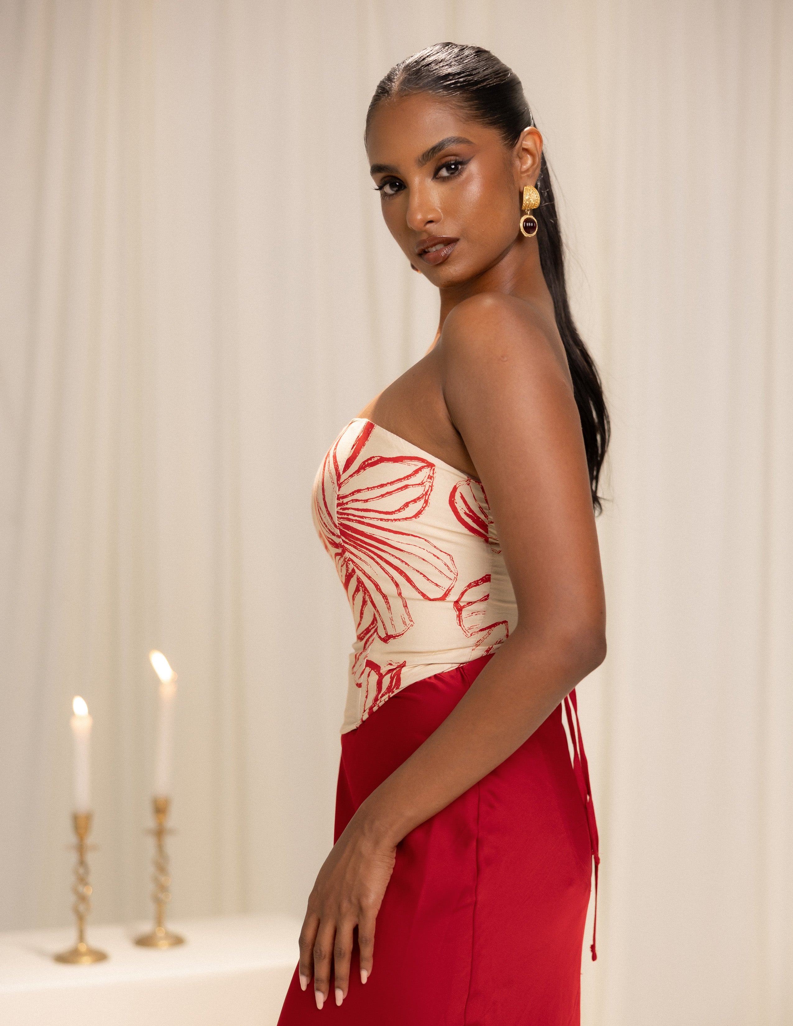 Printed Corset Detailed Sleeveless Top