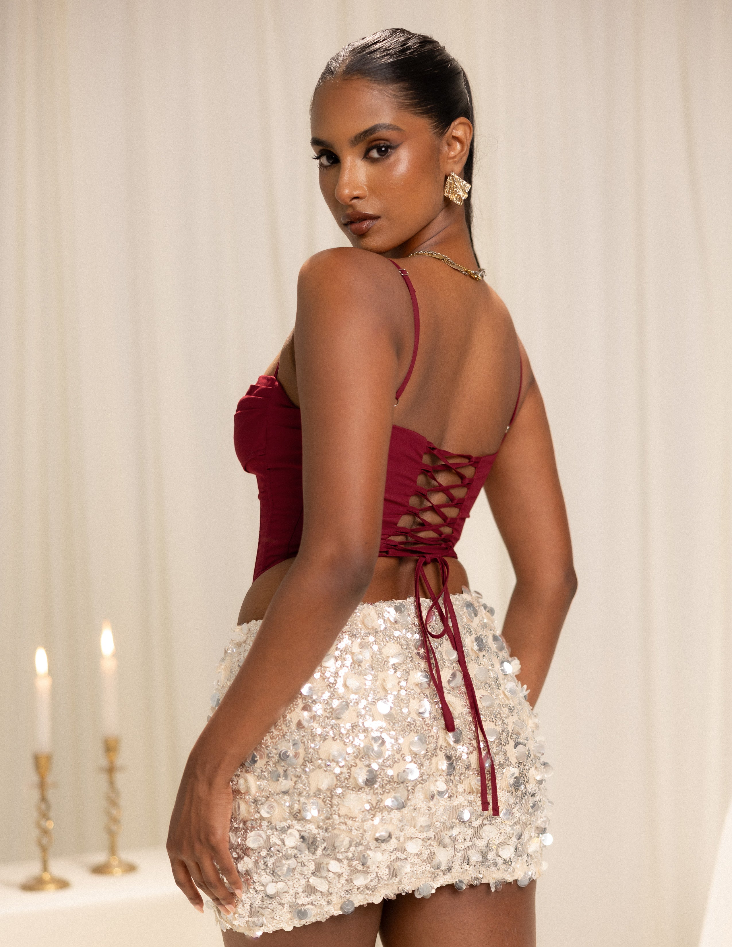 Bust Pannel Detailed Corset Tie Up Top