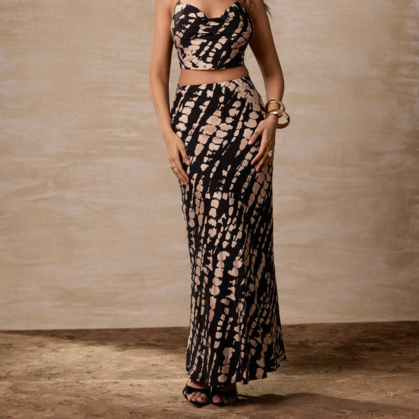Printed Bias Maxi Skirt