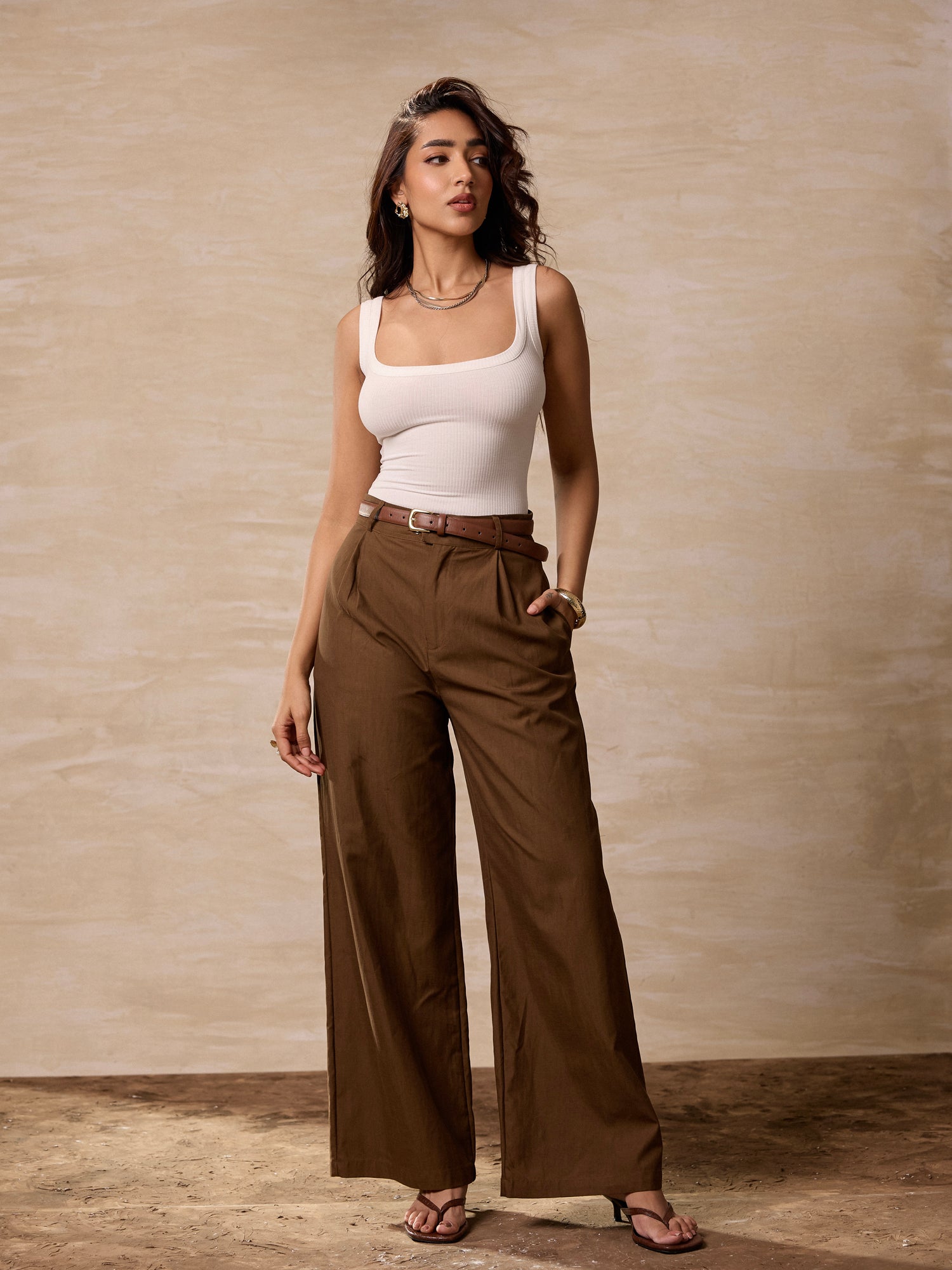 Front Pleated Wide Leg Pant