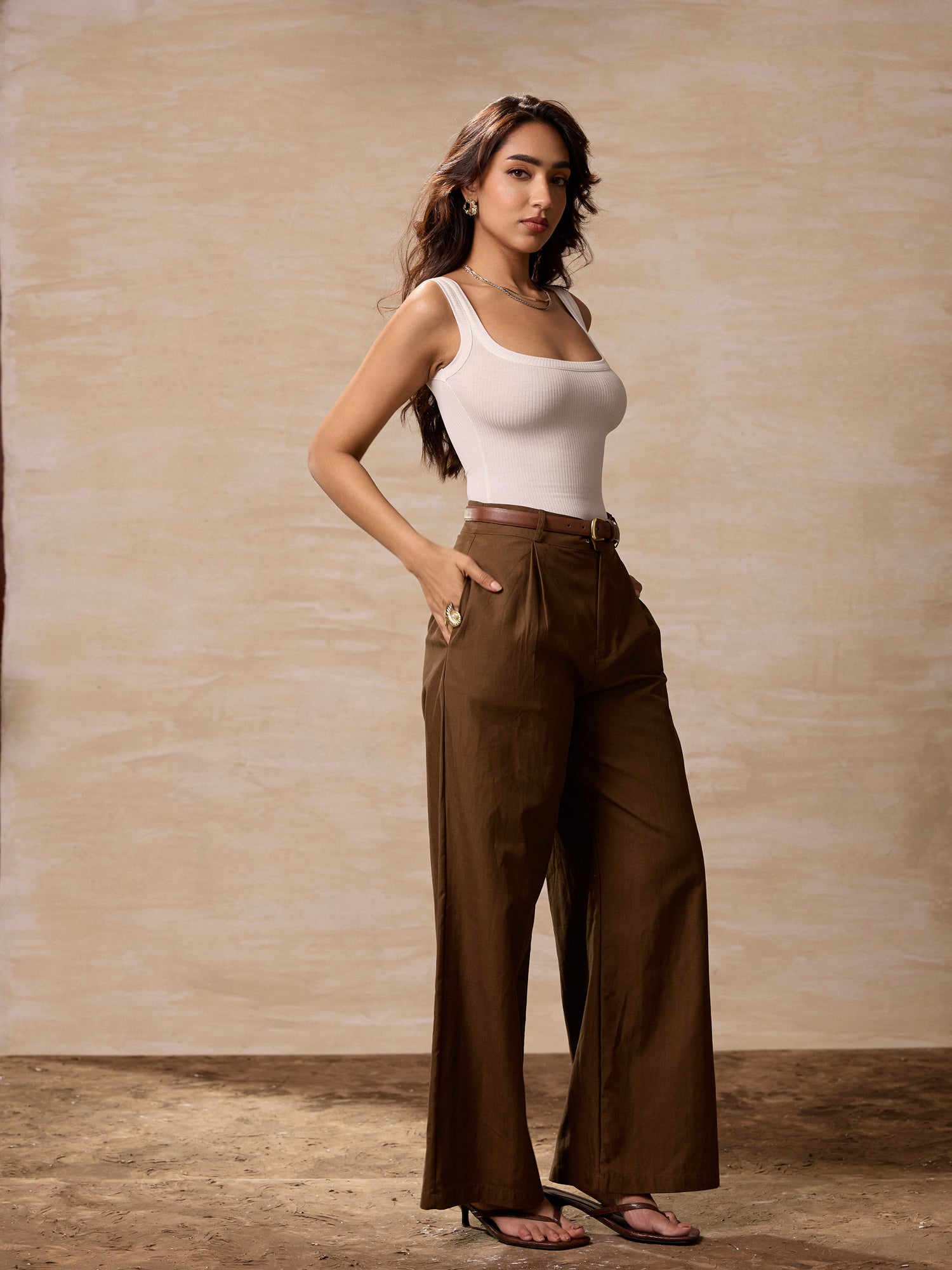 Front Pleated Wide Leg Pant