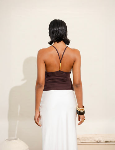 Back Bead Detailed V Neck Top
