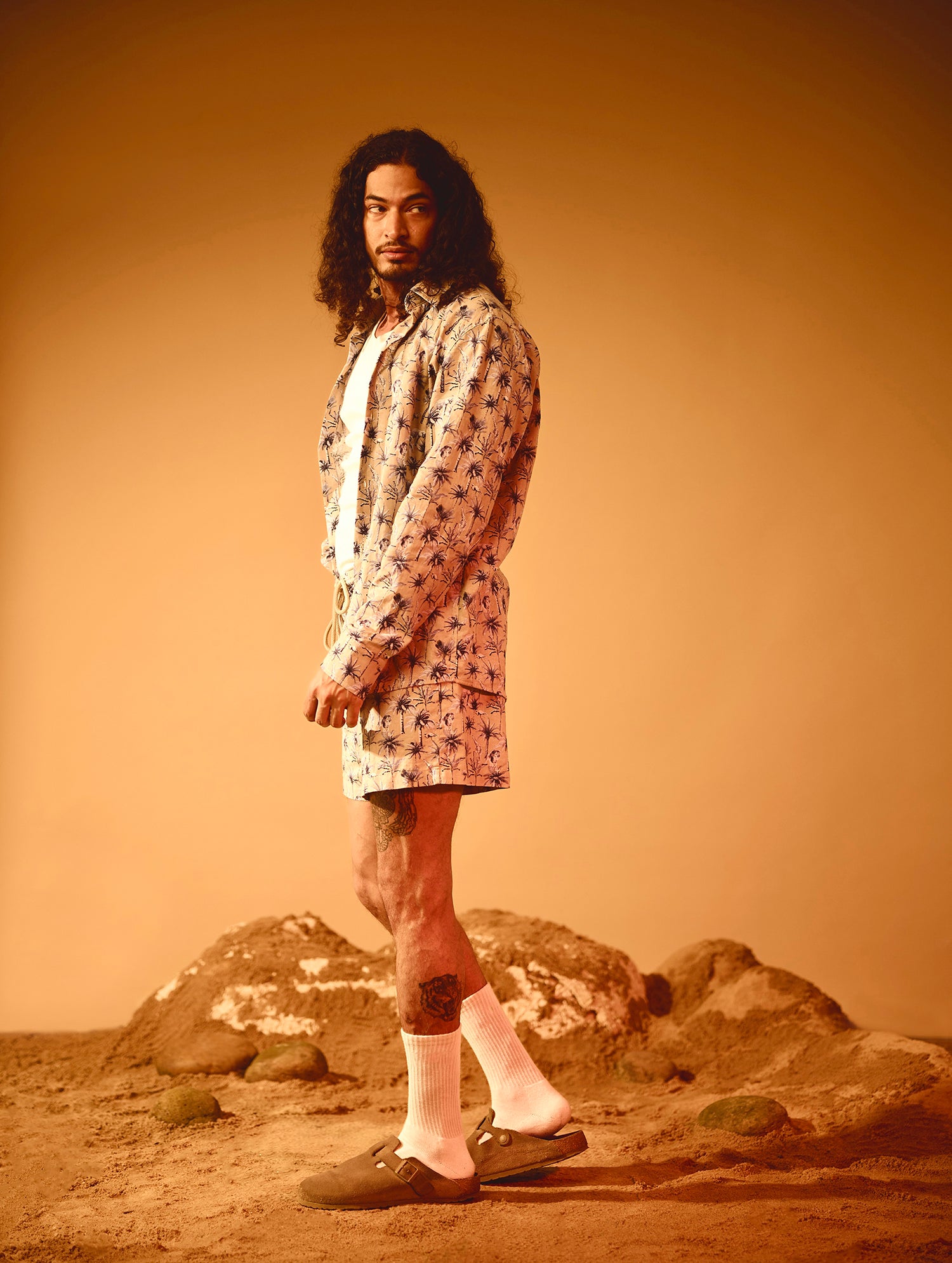 Printed Oversized Regular Collar Long Sleeve Shirt