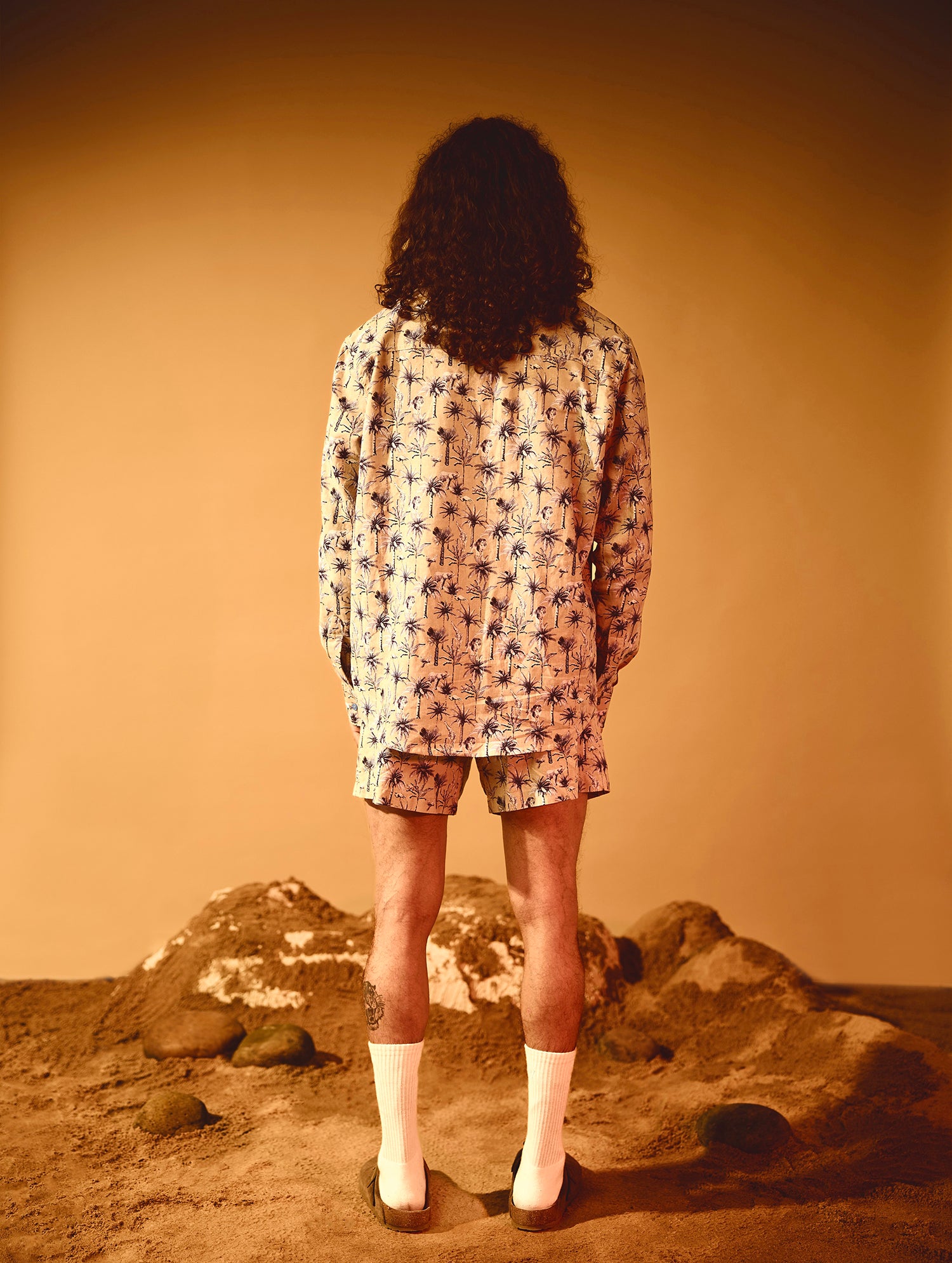 Printed Oversized Regular Collar Long Sleeve Shirt