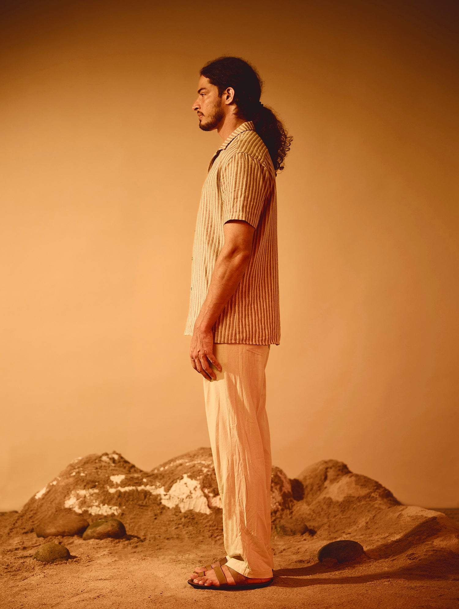 Stripe Detailed Slim Fit Camp Collar Shirt