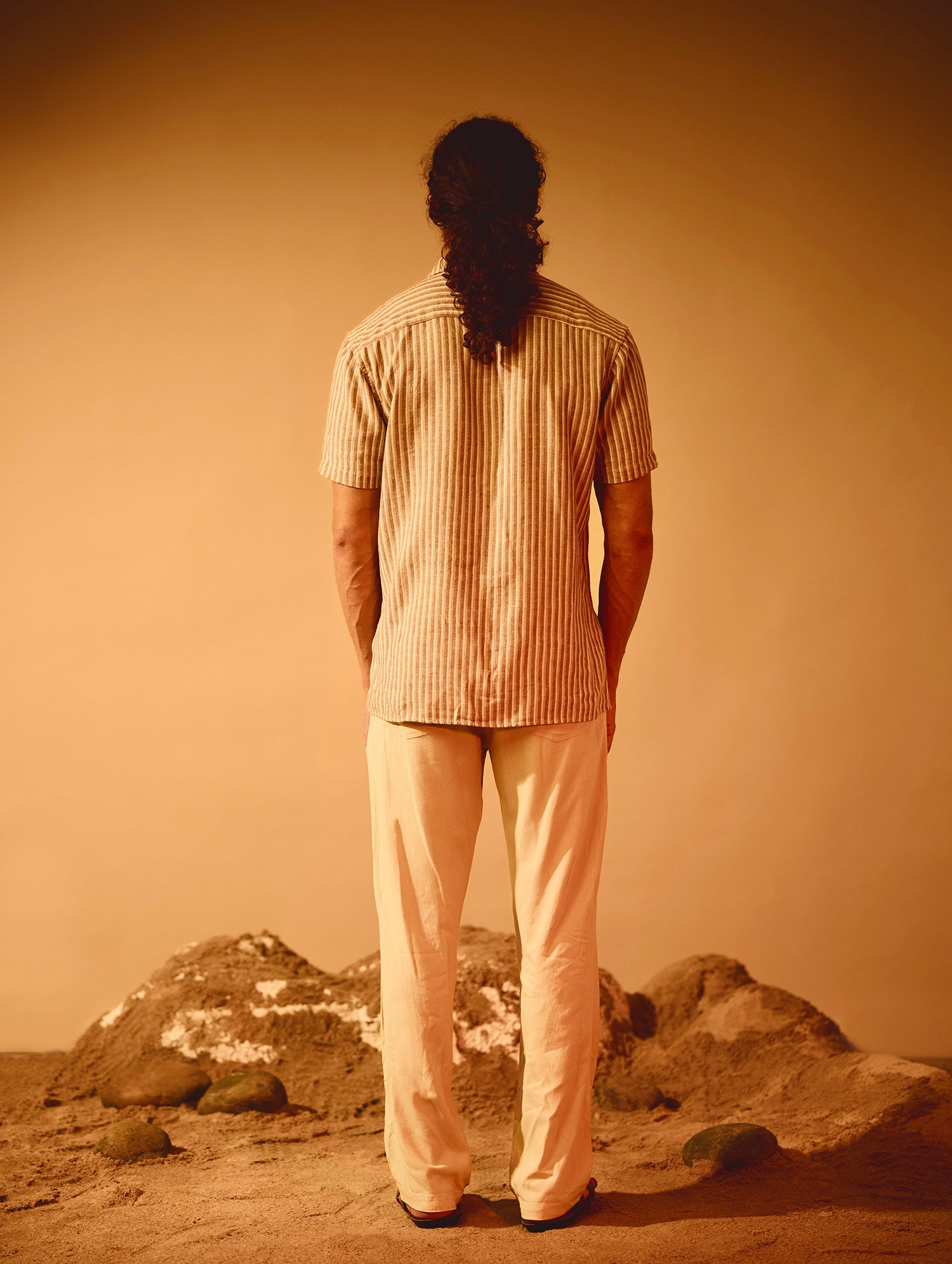 Stripe Detailed Slim Fit Camp Collar Shirt