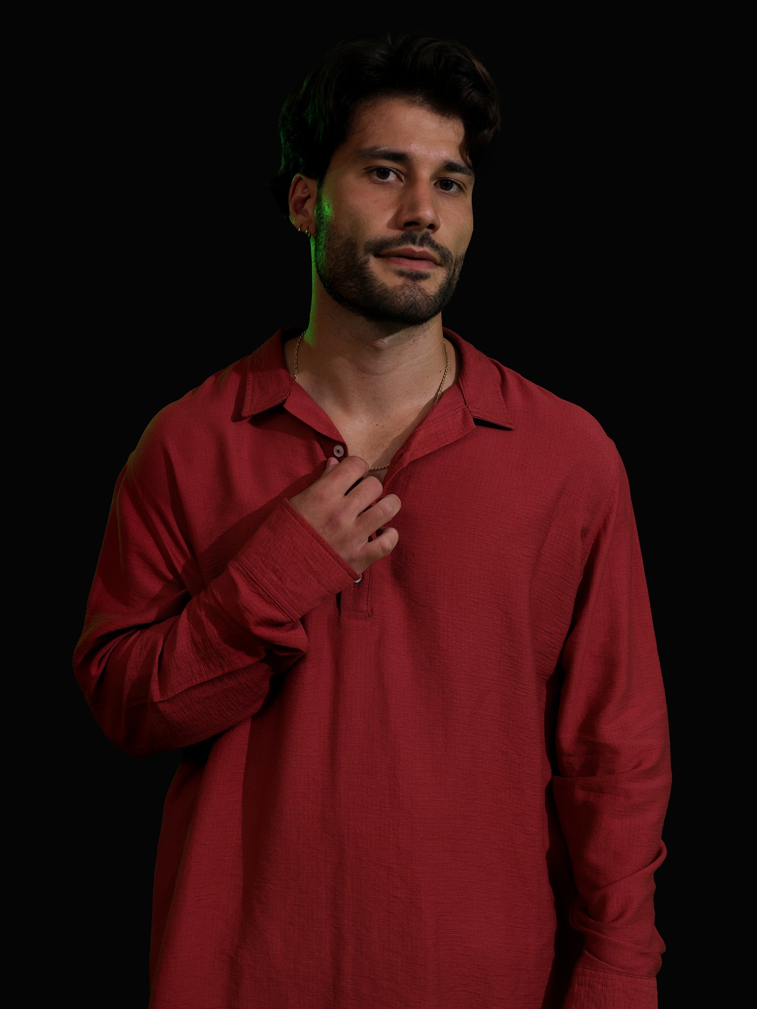 Half placket detailed oversize shirt