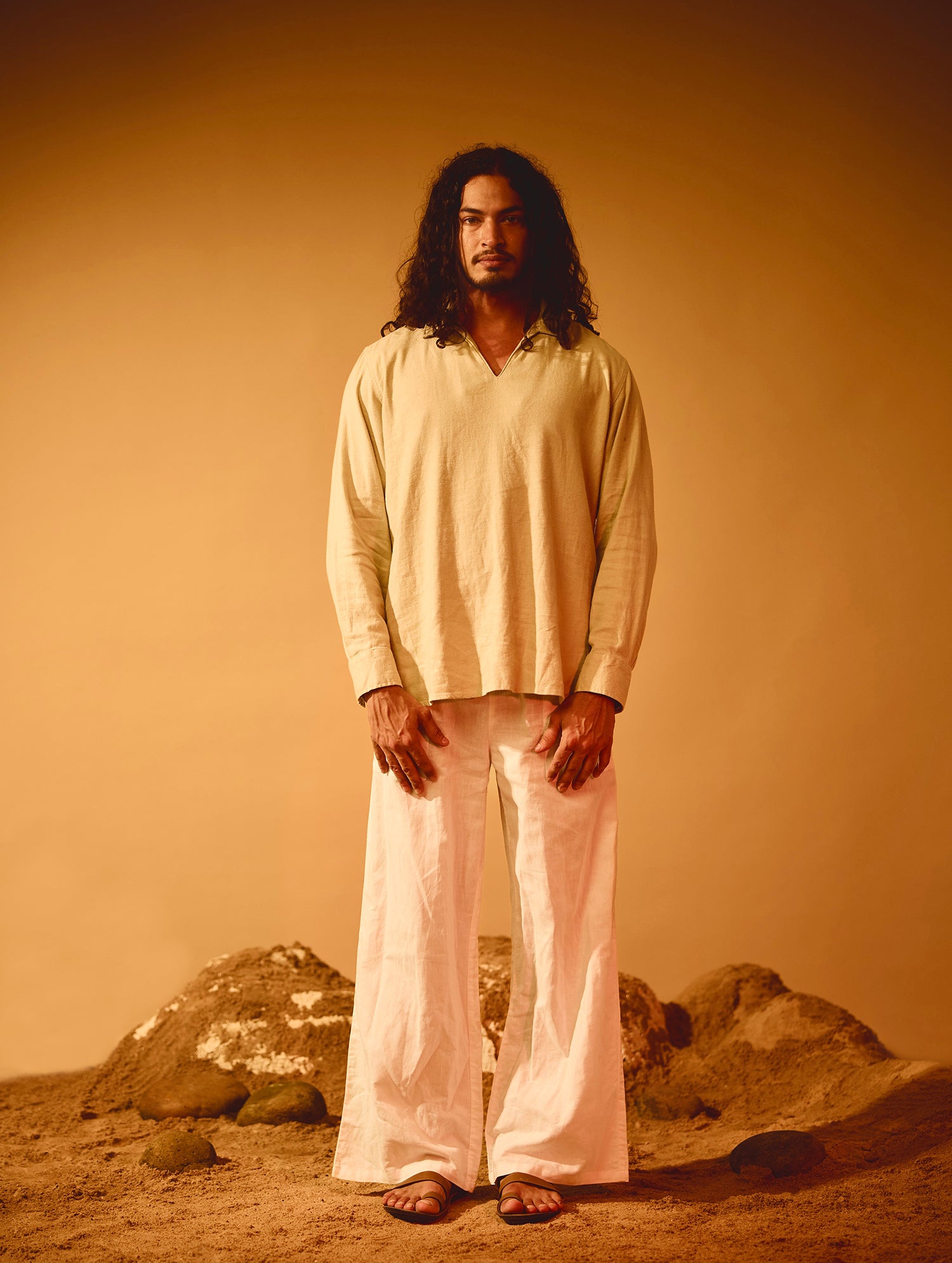 Long Sleeve V Neck Collar Shirt