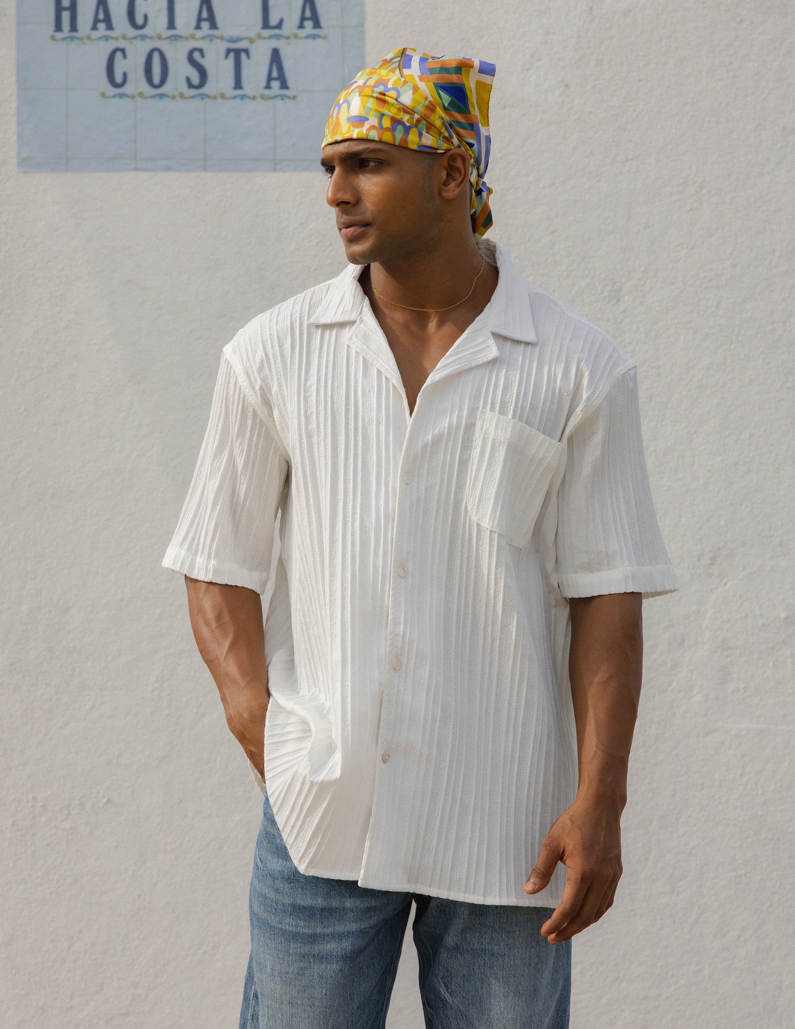 Overized camp collar short sleeve shirt