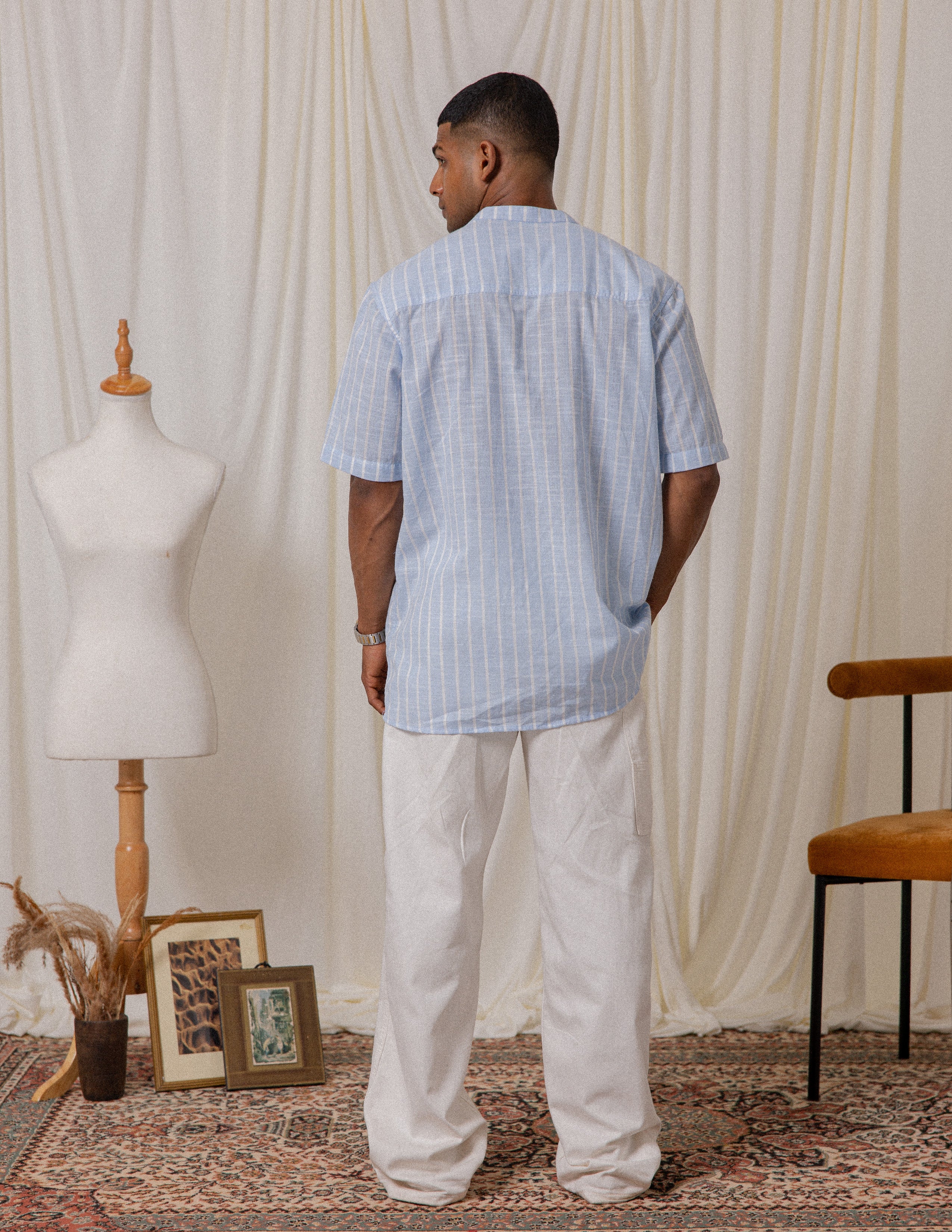 Chnese Collar Oversized Stripe shirt