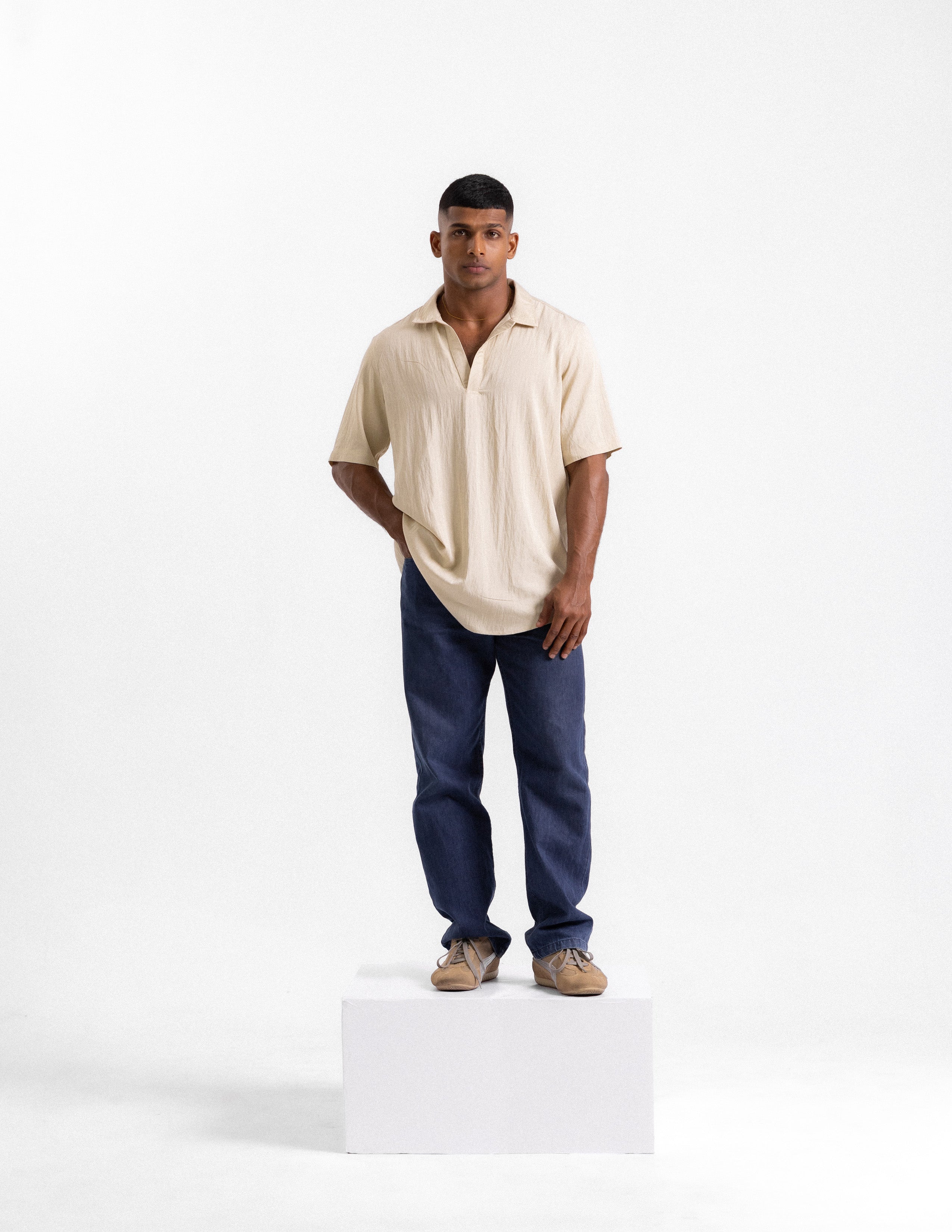 Half placket oversized shirt