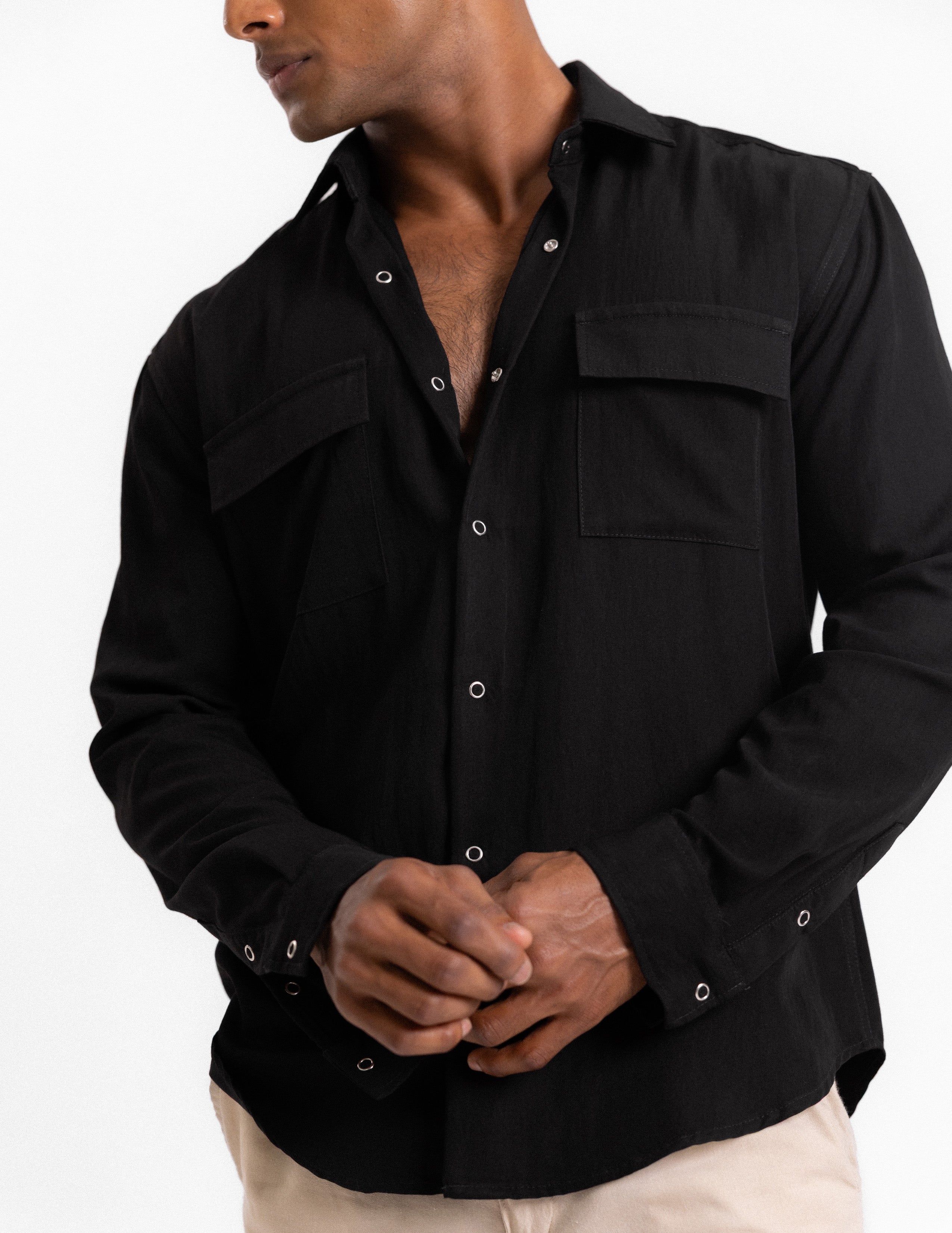 Double patch pocket snap button shirt