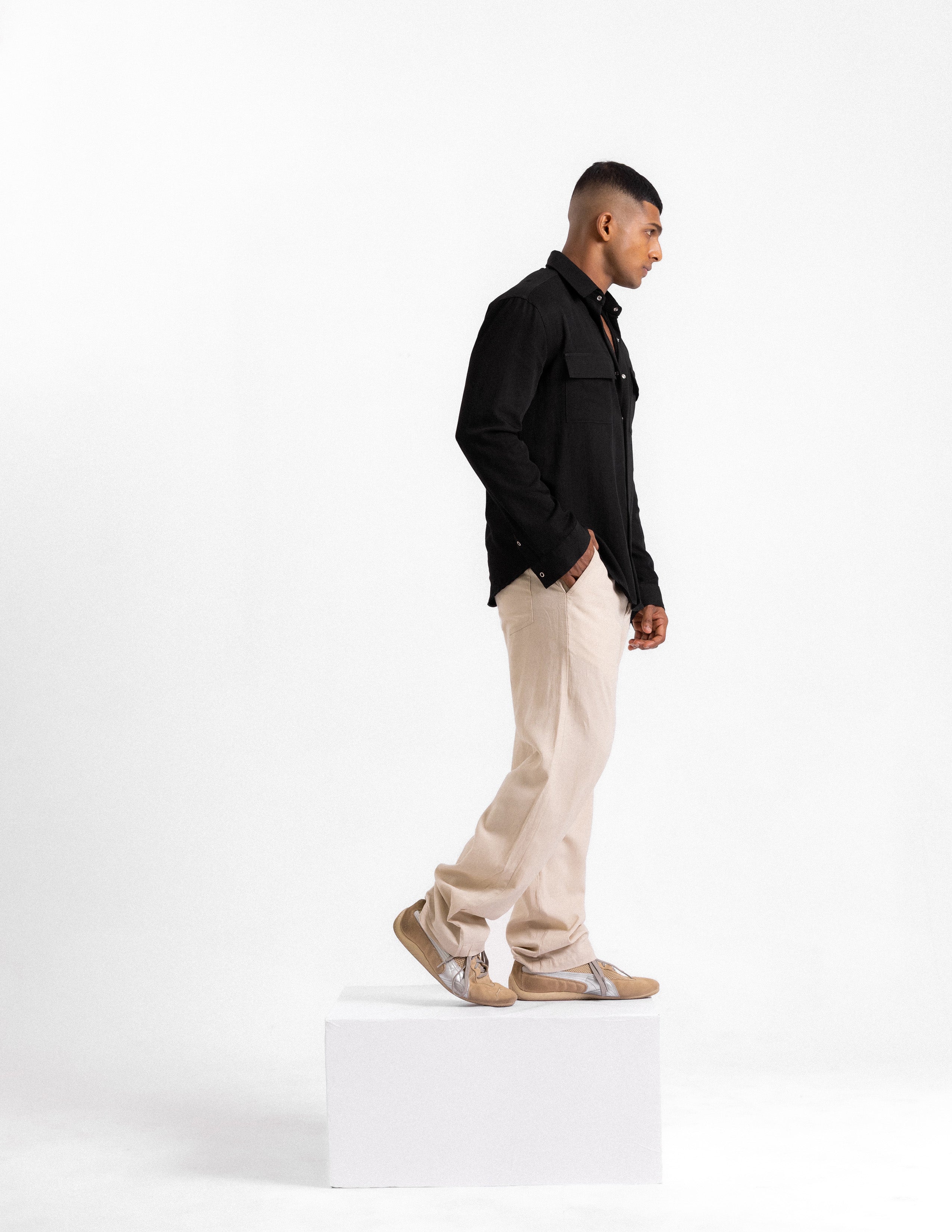 Double patch pocket snap button shirt