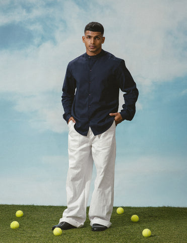 Extended chinese collar detailed shirt
