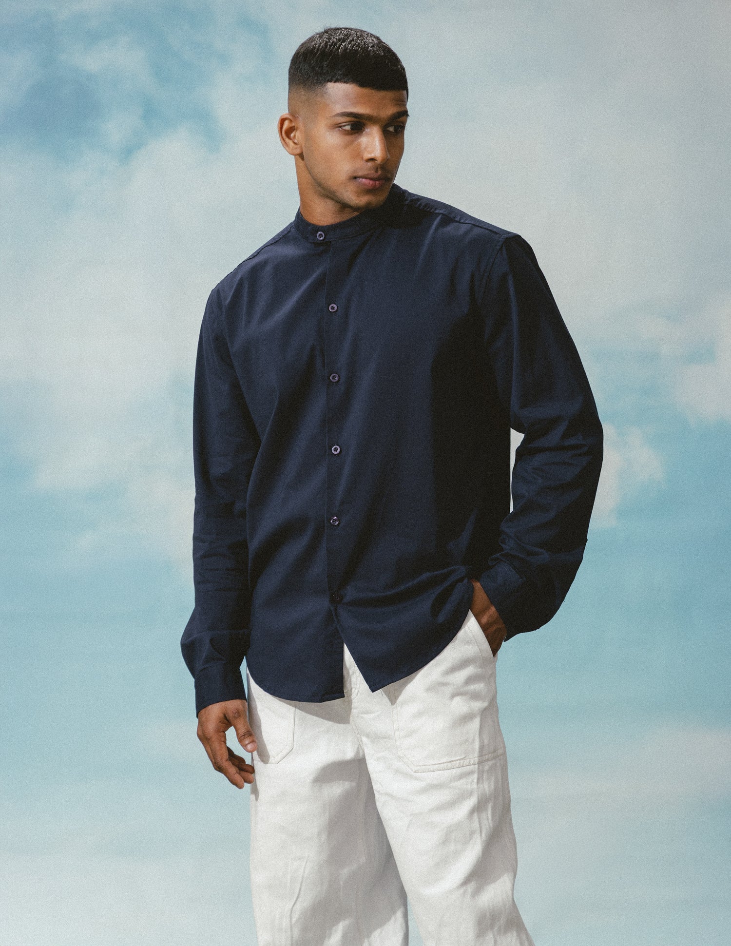 Extended chinese collar detailed shirt