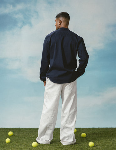 Extended chinese collar detailed shirt