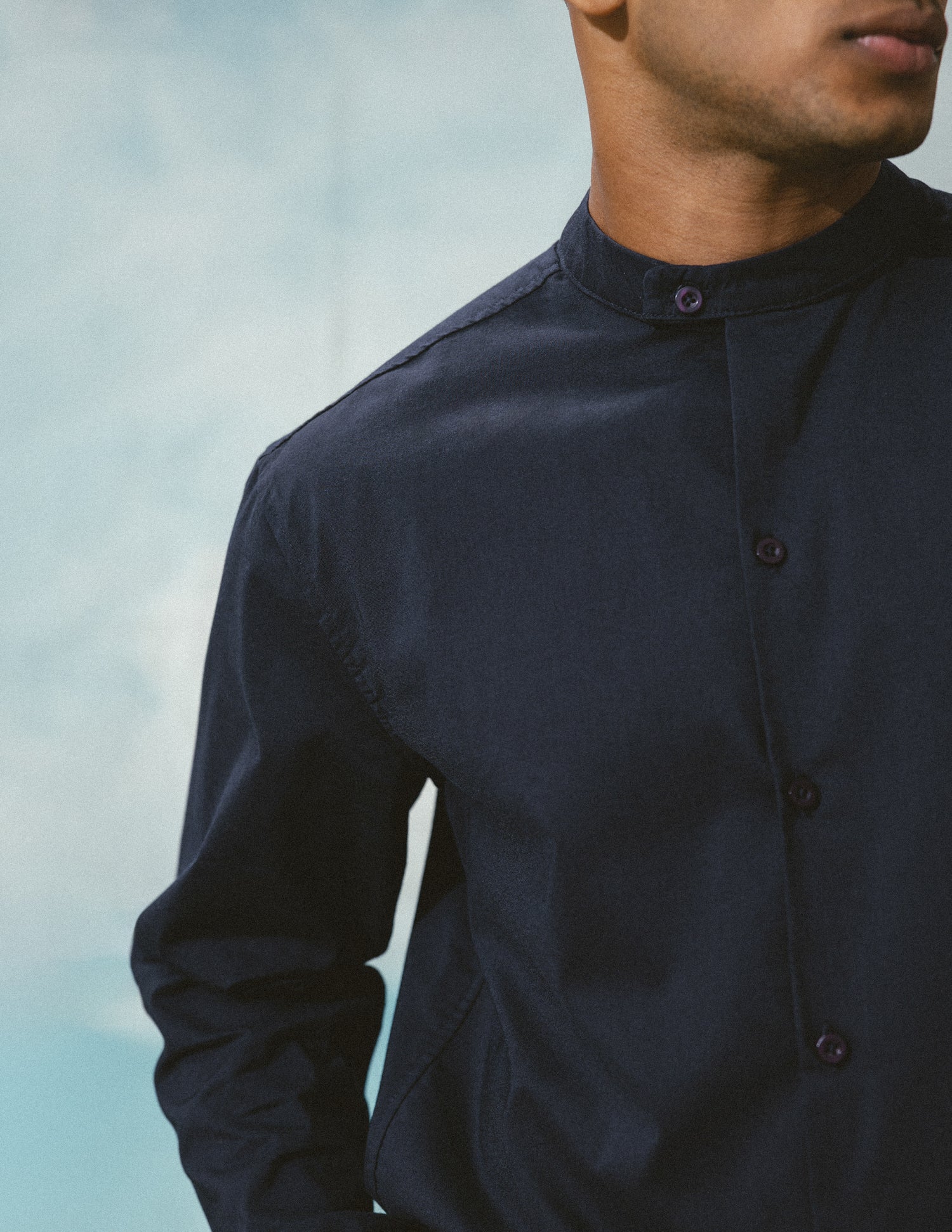 Extended chinese collar detailed shirt