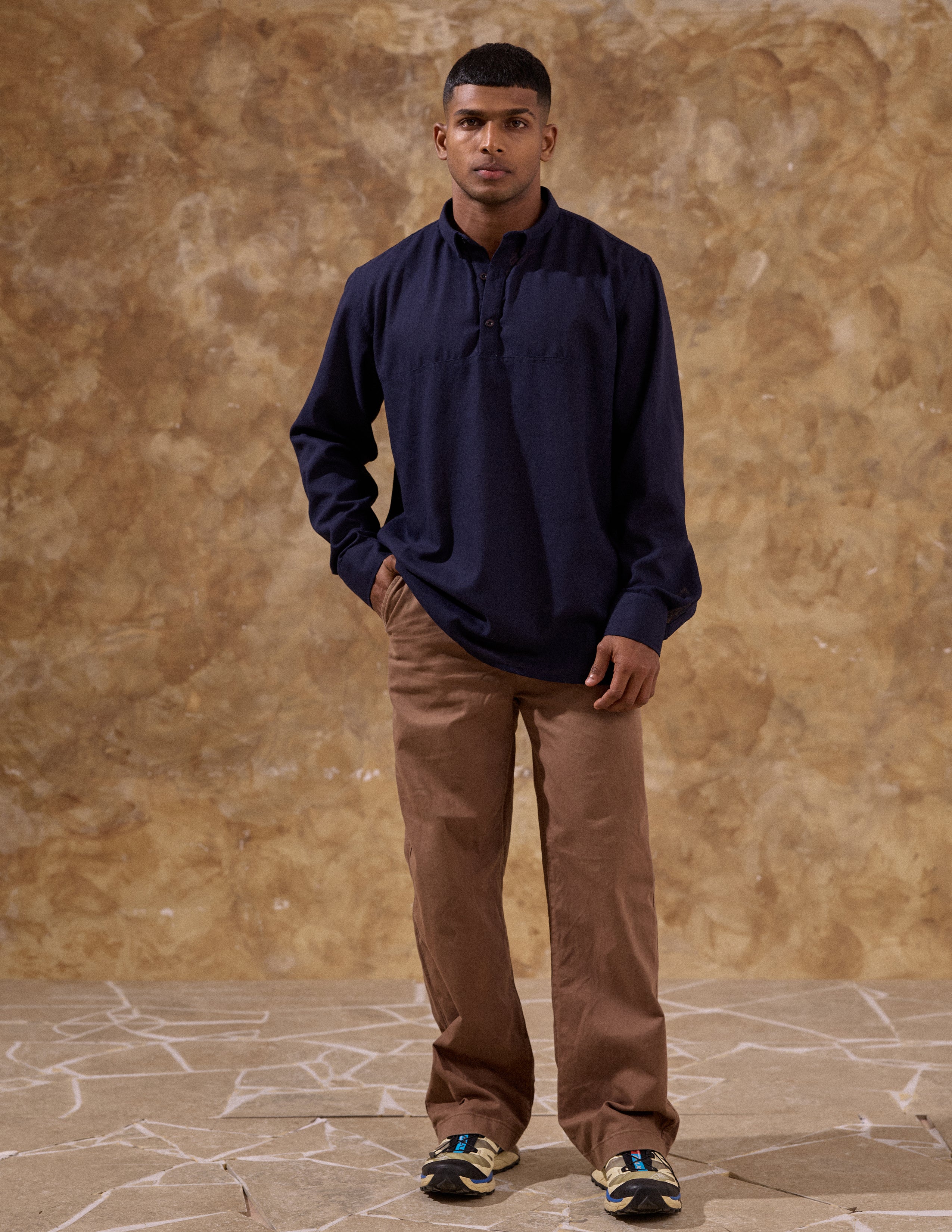 Half placket long sleeve shirt