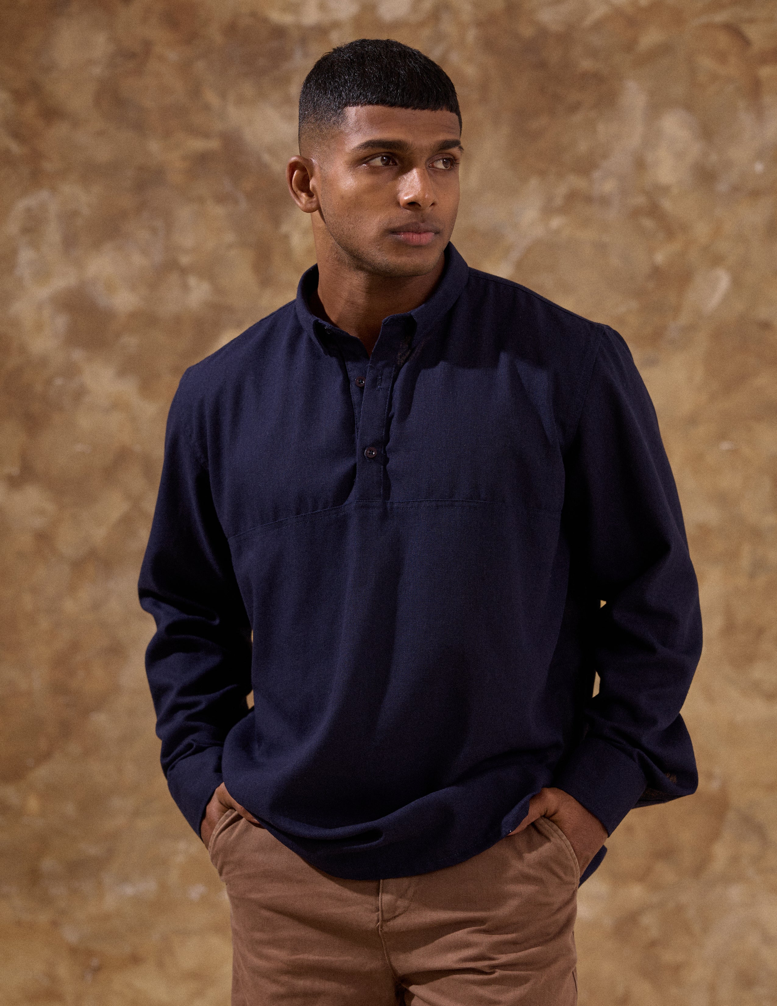 Half placket long sleeve shirt