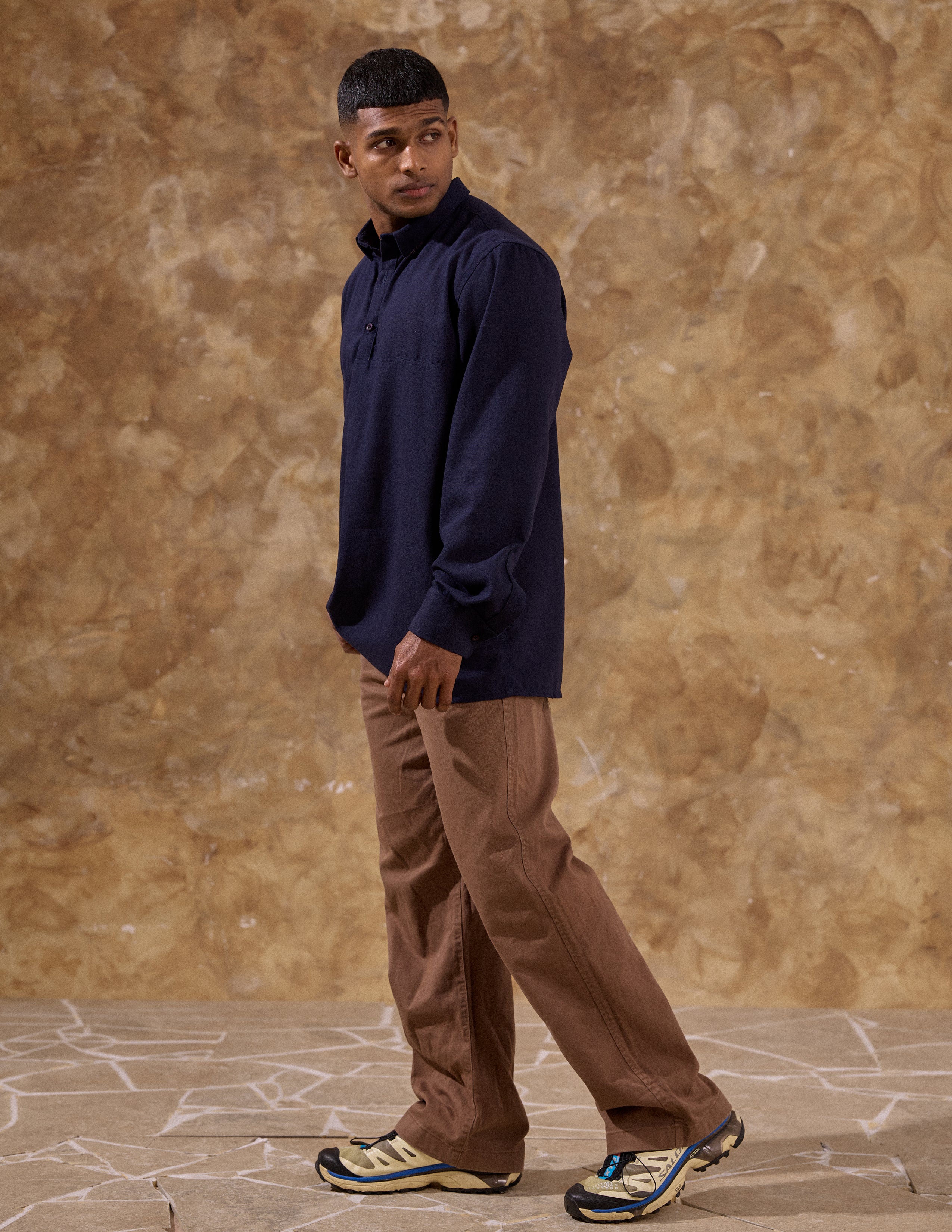 Half placket long sleeve shirt