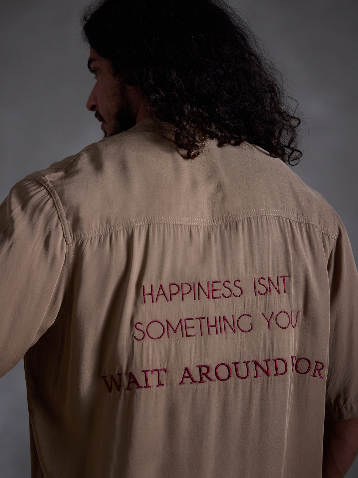 Oversized chinese collar short sleeve embroidery shirt