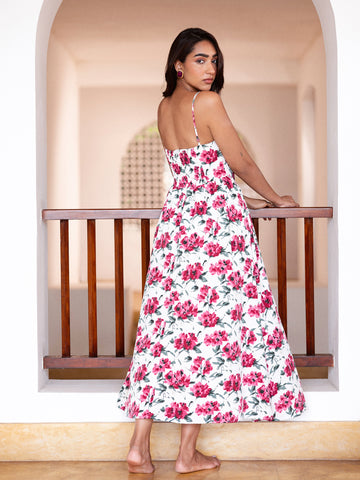 Bustier Detailed Printed Midi Dress