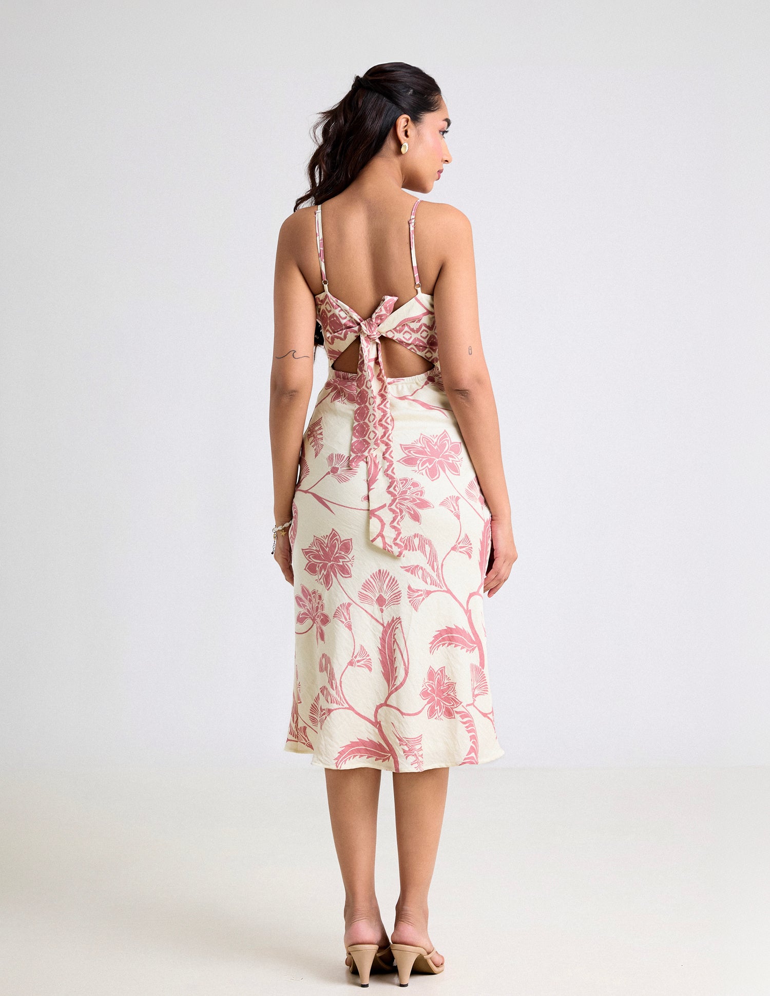 Printed Cowl Neck Midi Dress