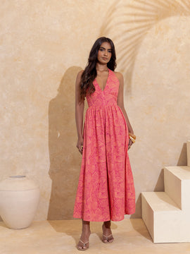 Halter Neck Back Tieup Maxi Dress