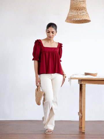 Square Neck Puff Sleeved Top