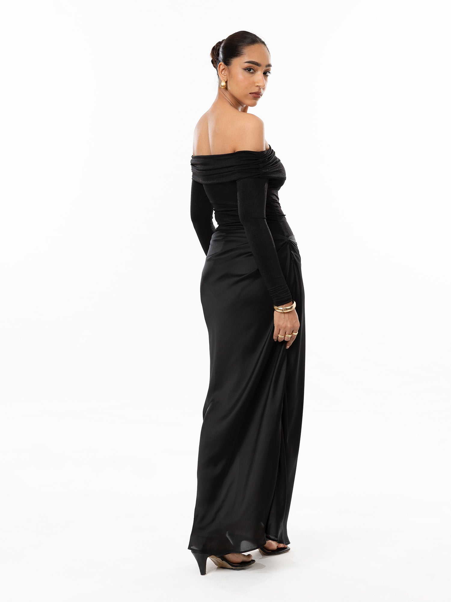 Off Shoulder Ruched Maxi Dress