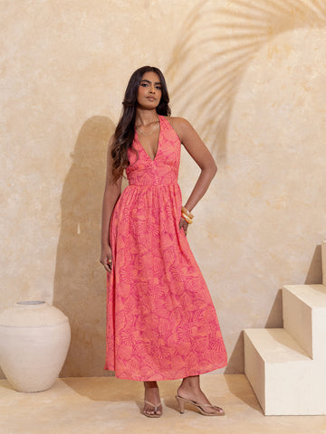 Halter Neck Back Tieup Maxi Dress