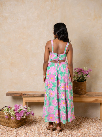Bustier Ruched Printed Maxi Dress