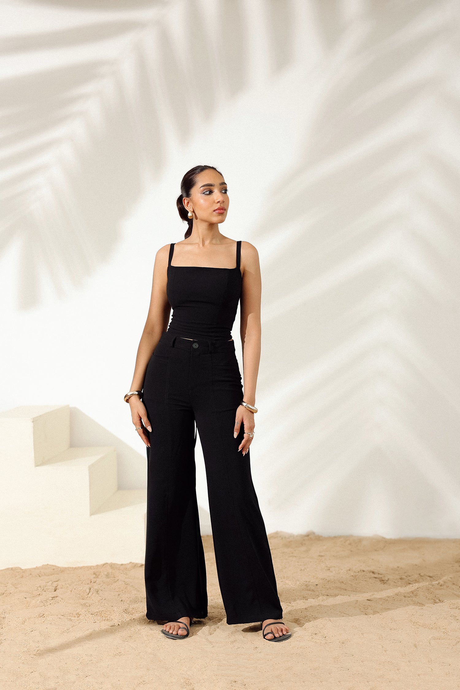 Seam Detailed High Waist Wide Leg Pant