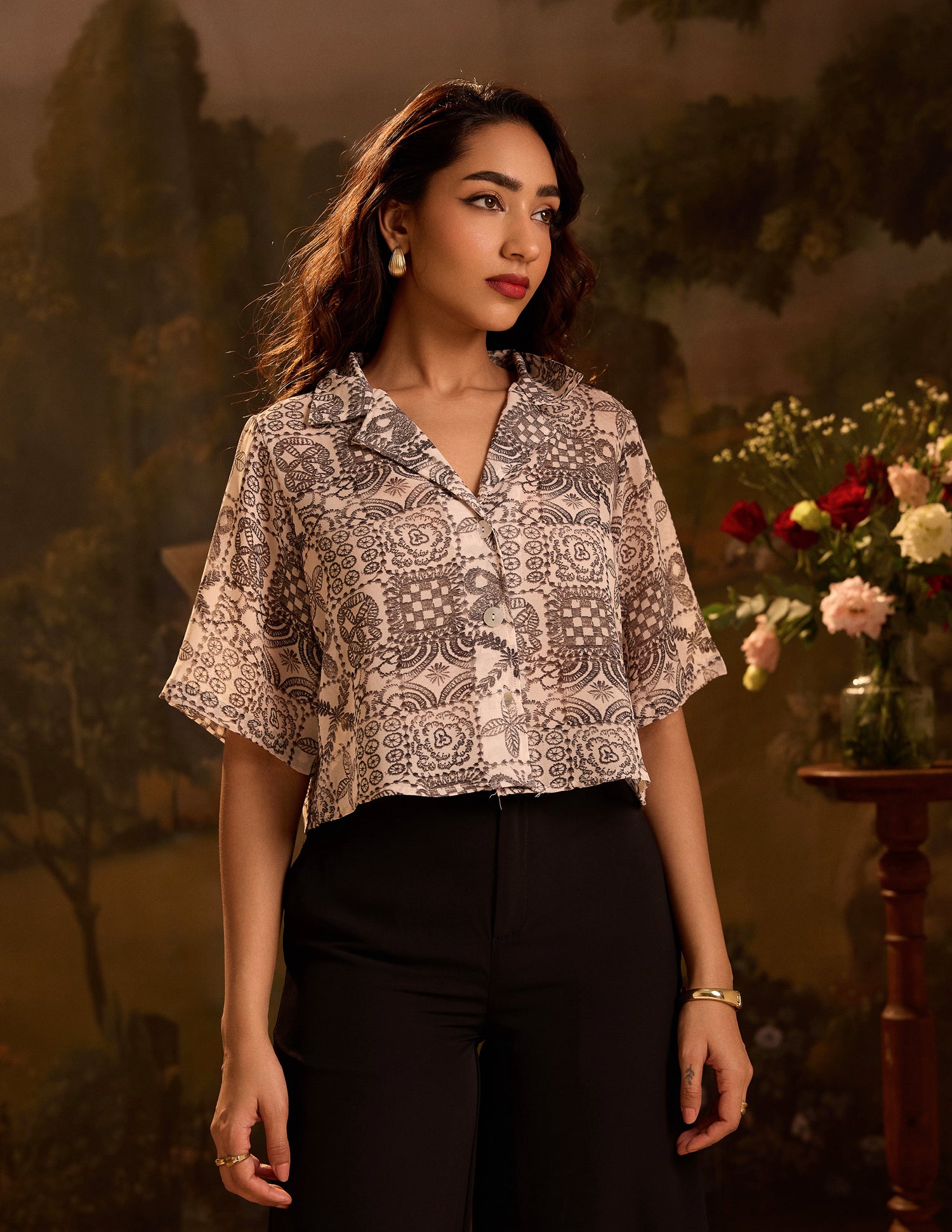 Button Down Crop Shirt