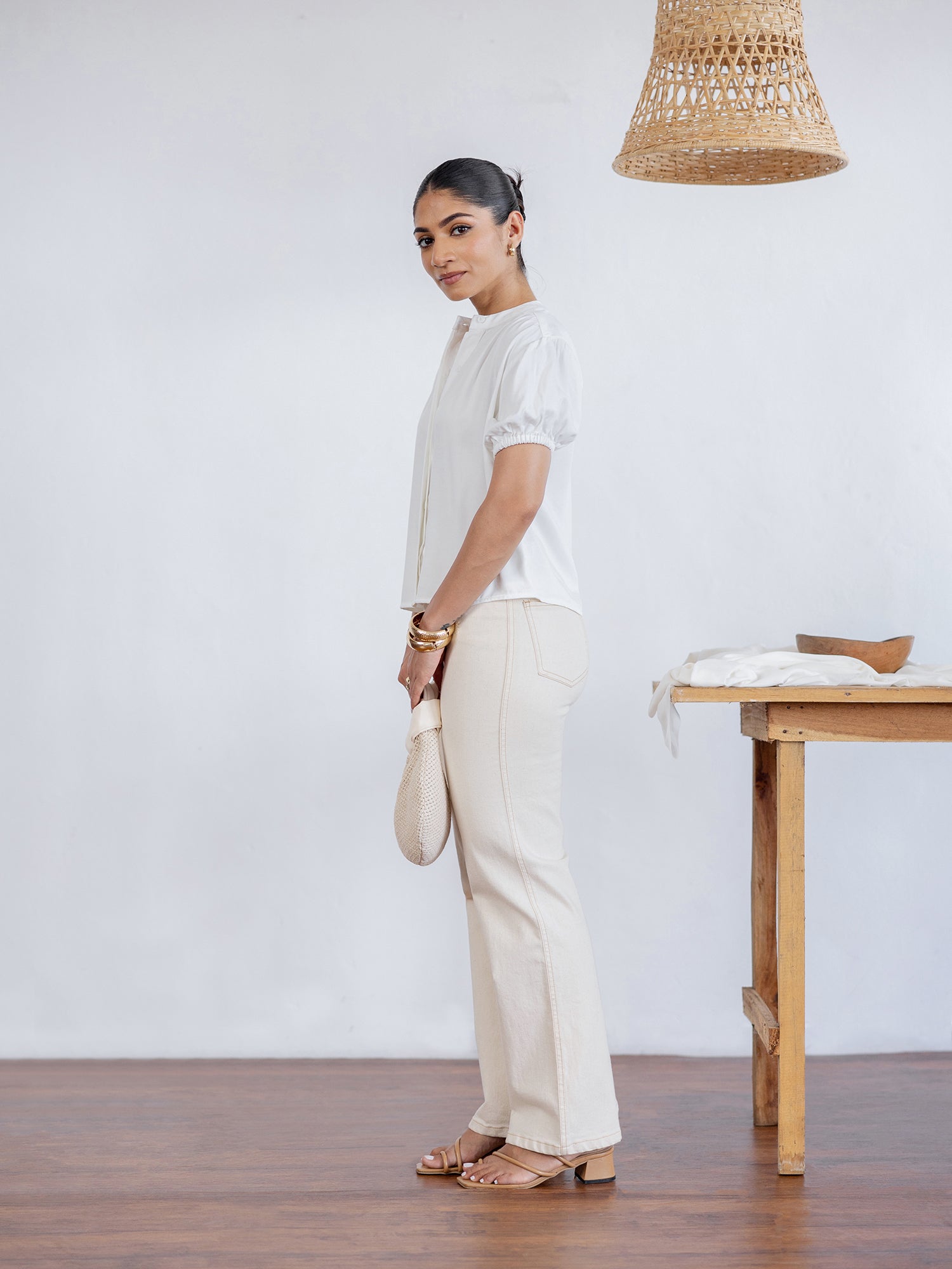 Chinese Collar Puff Sleeved Top