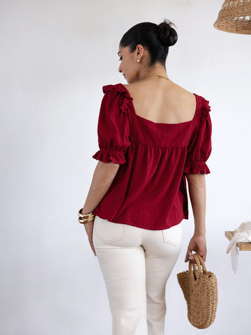 Square Neck Puff Sleeved Top
