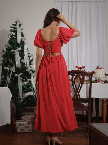 Bustier Detailed Back Tieup Maxi Dress