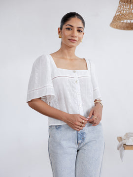 Button Down Square Neck Top