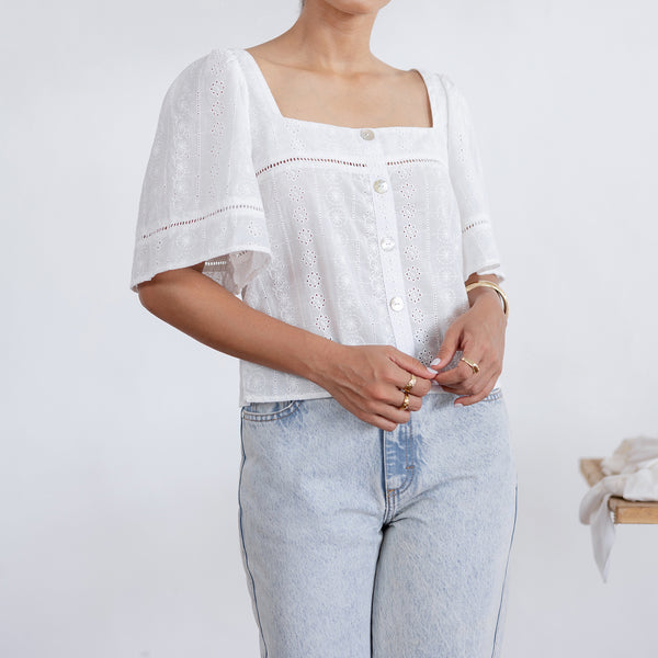 Button Down Square Neck Top