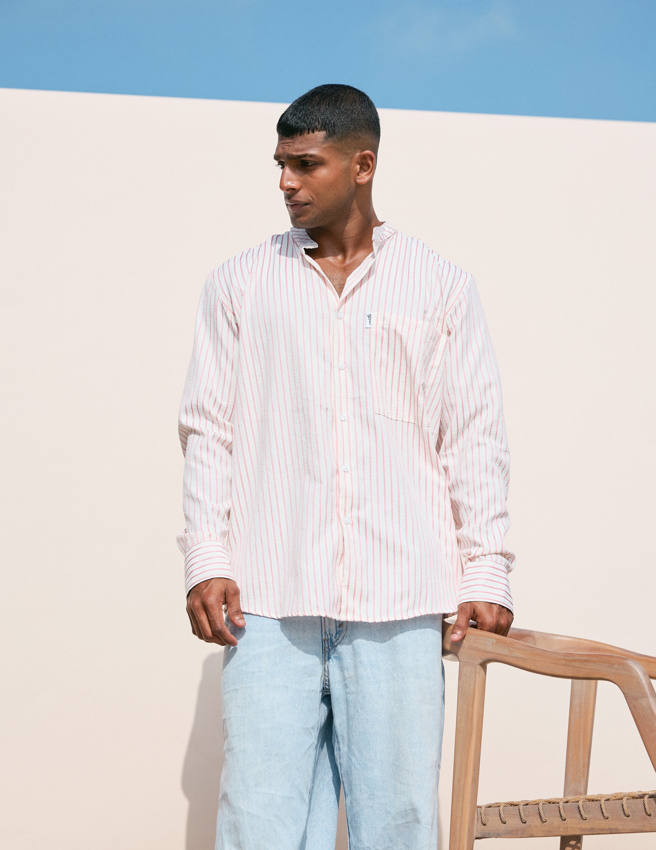 Woven label pocket detail oversized shirt