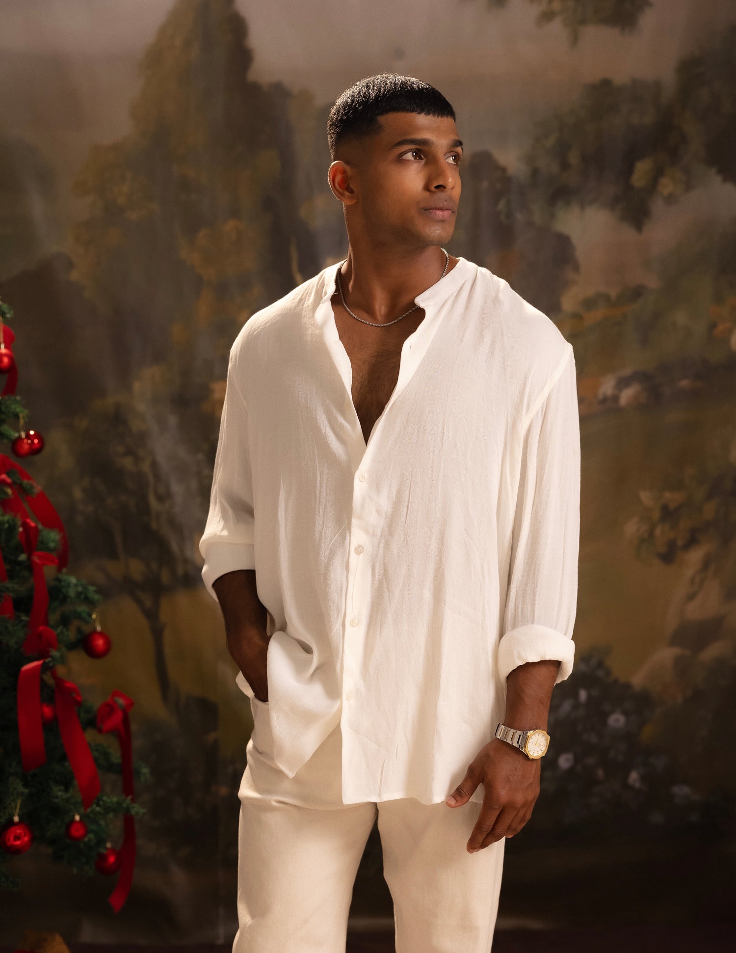 Oversized curved hem long sleeve shirt