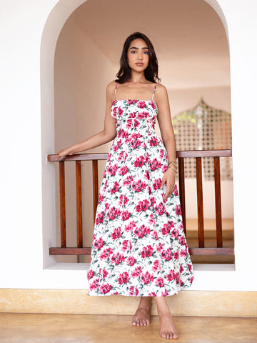 Bustier Detailed Printed Midi Dress