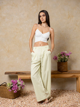 Back Elasticated Wide Leg Linen Pant