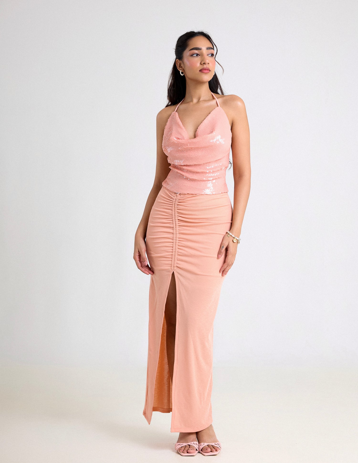 Front Ruched Detailed Maxi Skirt