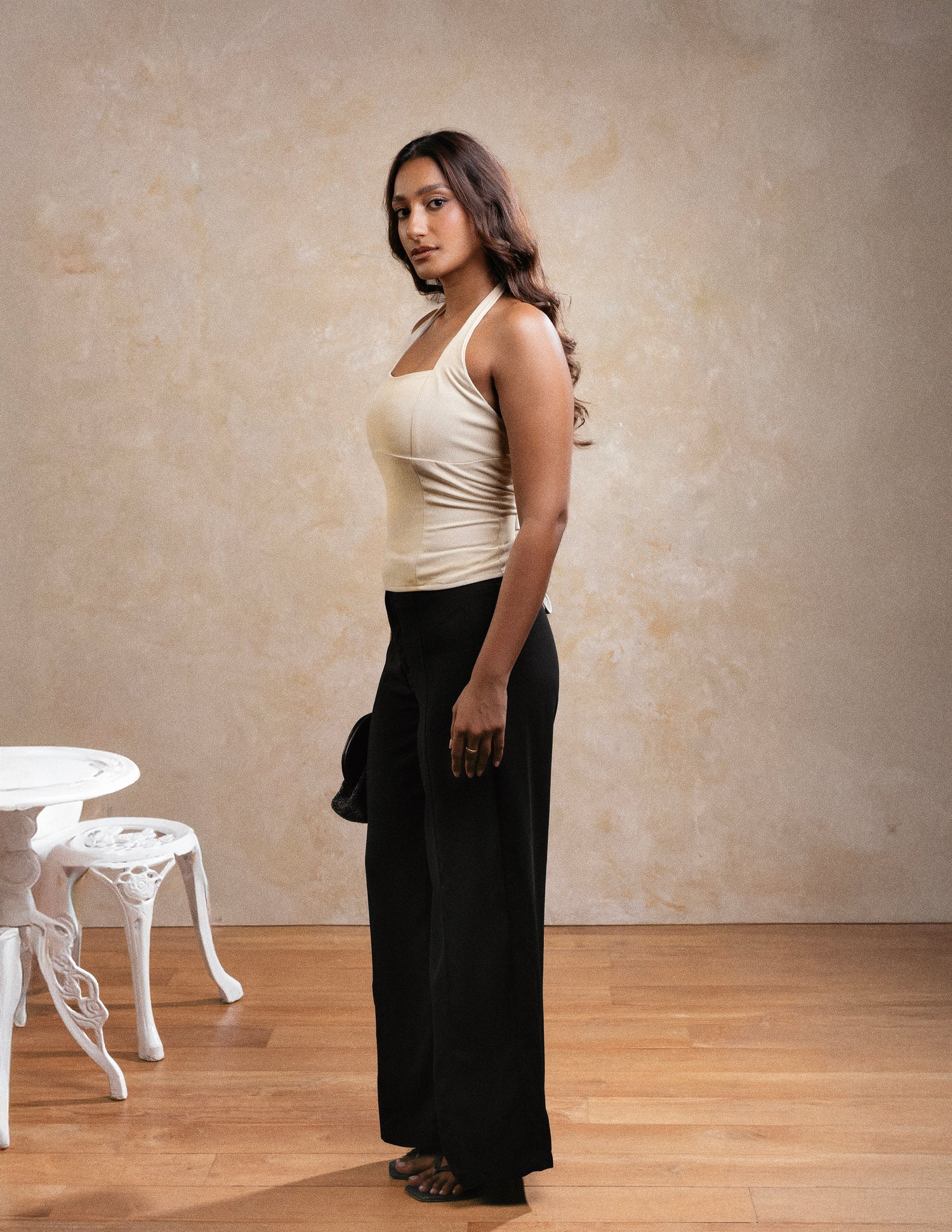 Pintuck Detail Wide Leg Pant
