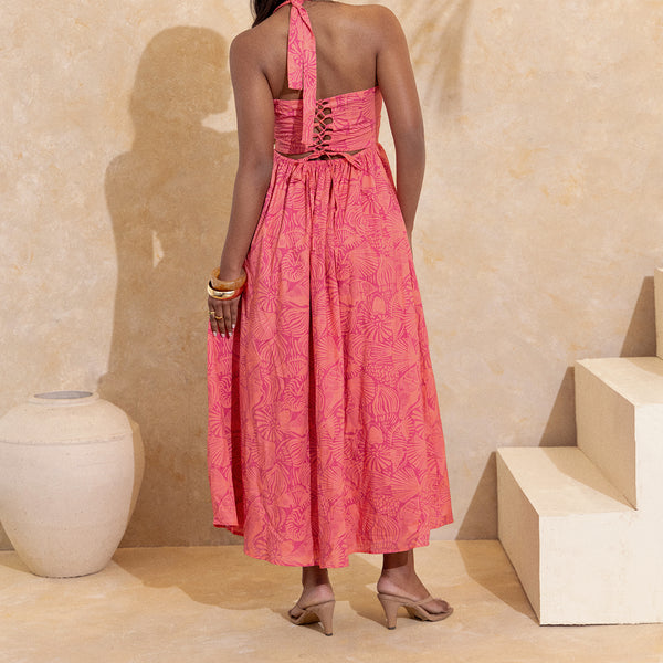 Halter Neck Back Tieup Maxi Dress