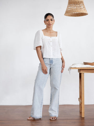 Button Down Square Neck Top