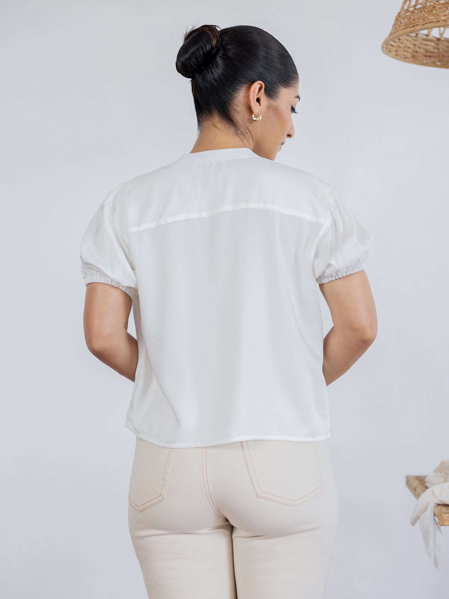 Chinese Collar Puff Sleeved Top