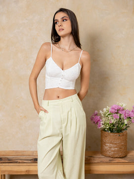 Back Elasticated Wide Leg Linen Pant